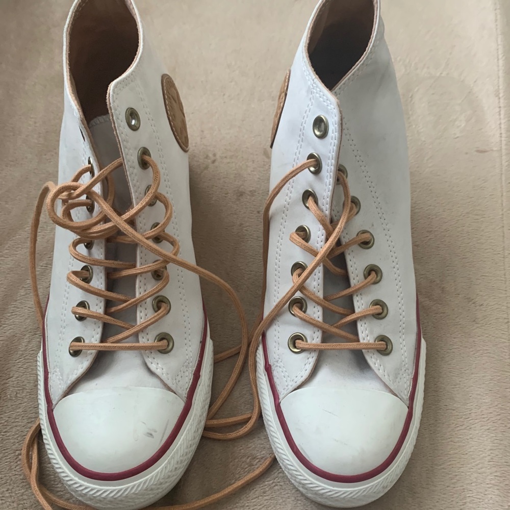 Eyelet Lace-Up Platform Wedge Sneakers-white